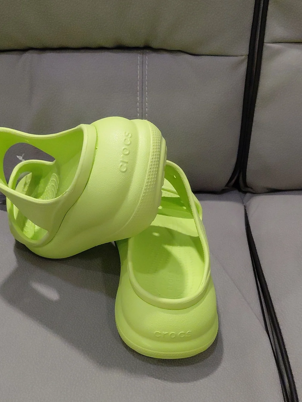 CROCS Neon Lime Dual-Strap Slide Sandals